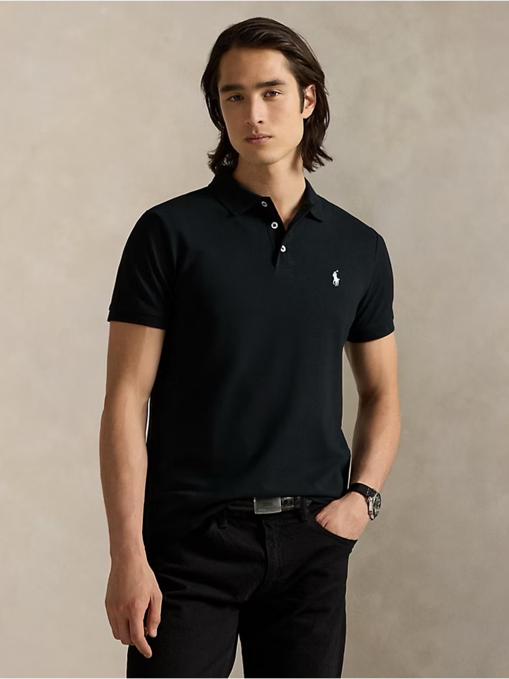 Polo Ralph Lauren mens L Large black solid Pima soft touch polo shirt EUC